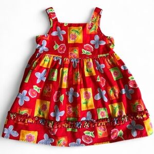 Vtg 90s Floral Red Kids Casual Dress